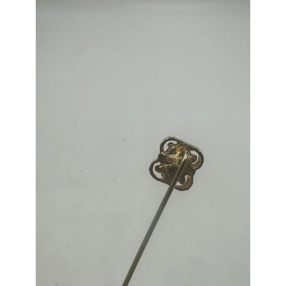 Vintage Gold Tone Tiger's Eye Cabochon Stick Pin Ornate Filigree Lapel Hat Pin